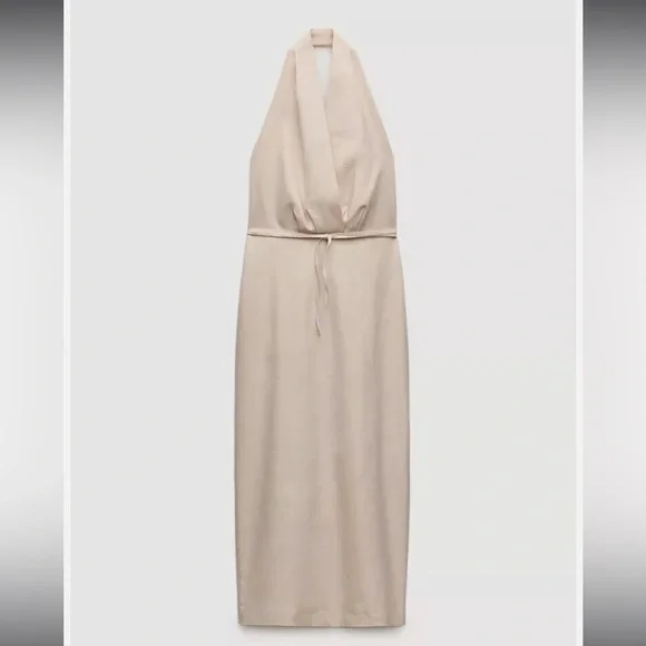 Zara Cream Backless Halter Maxi Dress - Picture 2 of 9